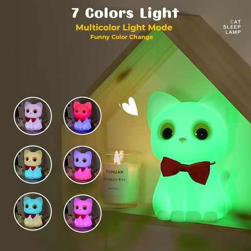 Dimmable AVEKI Cat Night Light for Kids, Cute Squishy Silicone Cats Lamp for Baby Toddler Newborn Nursery, Touch Night