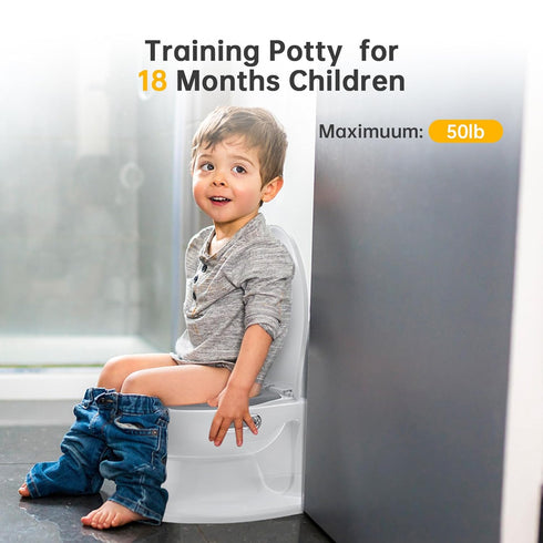 MilleLoom 2-in-1 Toddler Potty Training Toilet, Baby Potty Training Toilet with Real Feel Flush & Wipes Storage