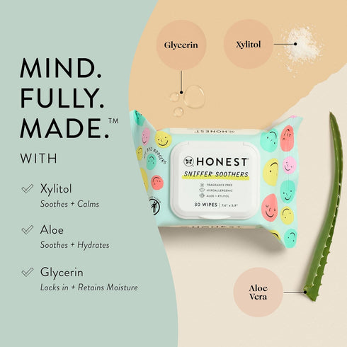The Honest Company Plant-Based Snot Removing Wipes, Soothing Nose + Face Wipes with Aloe, 30 Count