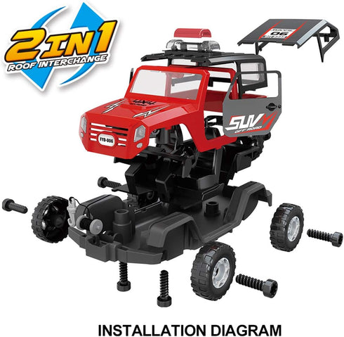 FYD 2in1 Playset 3 Take Apart Jeep Car STEM Learning Assembly with Functional Battery-Powered Drill - Early Childhood