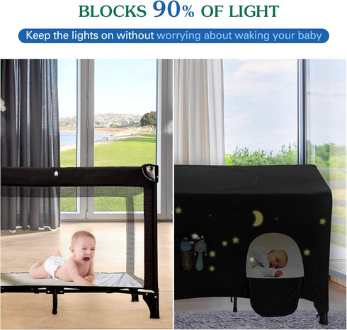 Pack Pack N Play Blackout Cover, Hiaksedt Crib Canopy Cover for and Play, Breathable Blackout Tent for Travel Crib