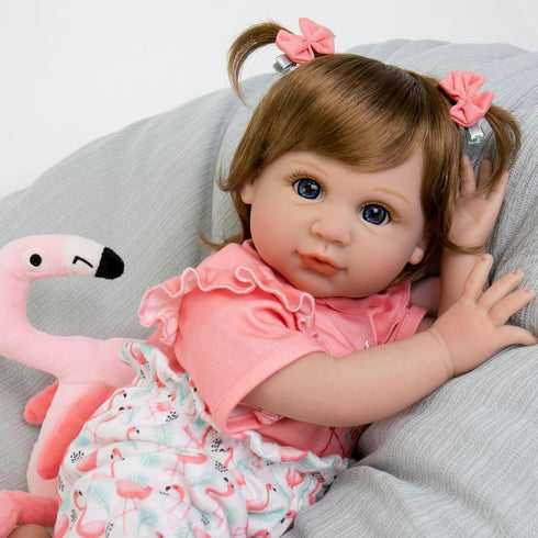 Aori 22 in Reborn Baby Girl Doll, Realistic Newborn Weighted Toddler with Flamingo Toy Gifts Set for Kids