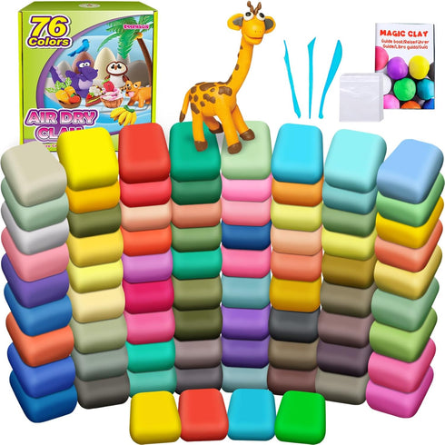 ESSENSON Air Dry Clay, 76 Colors for Kids, DIY Molding Magic Clay with Tools, Soft & Ultra Light, Gifts for Ages 3+