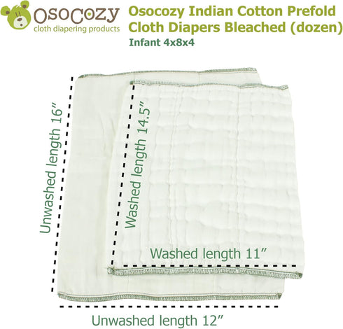 OsoCozy (1 Doz) 100% Prefold Cloth Diapers - Soft, Absorbent, Durable - Cotton