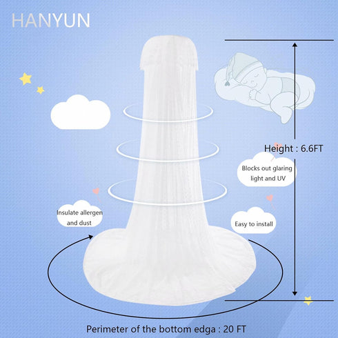 HanYun Baby Bed Canopy with Adjustable Clip-on Stand Baby Crib Cot Net Tent Hanging Dome Curtain Netting See Through