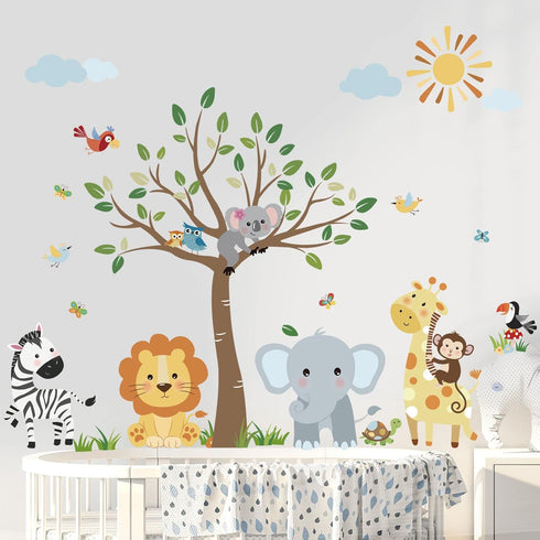 decalmile Forest Baby Animals Wall Decals Elephant Lion Giraffe Wall Stickers Baby