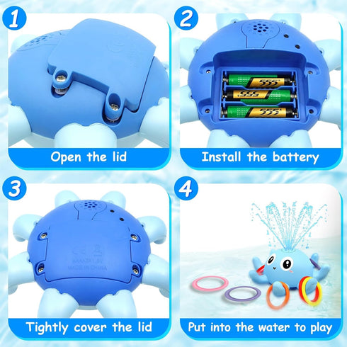8 Baby Octopus Bath Toy, Light Up Sprinkler with Sensory Rings, Bathtub Fountain Spray Toy for Kids Pool Toys
