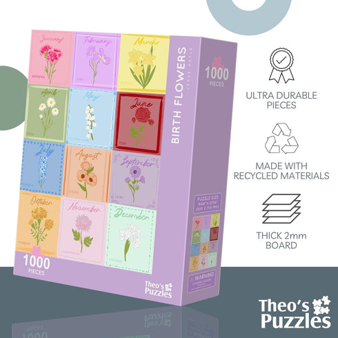 Birth Month Flower Puzzles for Adults 1000 Pieces - High Resolution, Smooth Edged, Matte Finished Jigsaw Puzzle