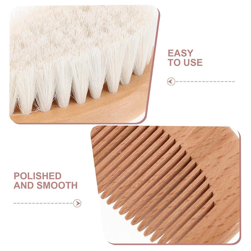 Generic Set Wooden Hairbrush and Styling Comb for Boys Soft Wool Bristles Gentle Scalp Care Hair Grooming Kit