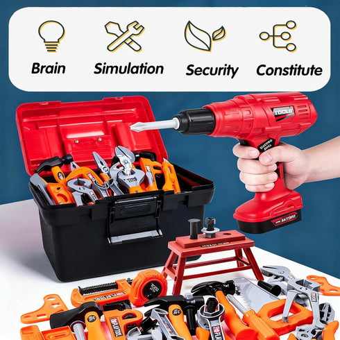 Set, 55 Set 3+ Kids Tool Pcs Kids Tool Pretend Play Toys with Box and Electronic Toy Drill, Toy for Toddler Boys Girl