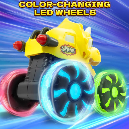 2 3 4 5 Intoypad Yellow Triceratops Dino Monster Truck Toddler Push Car Toy with LED Wheels Press & Go Dinosaur Toy