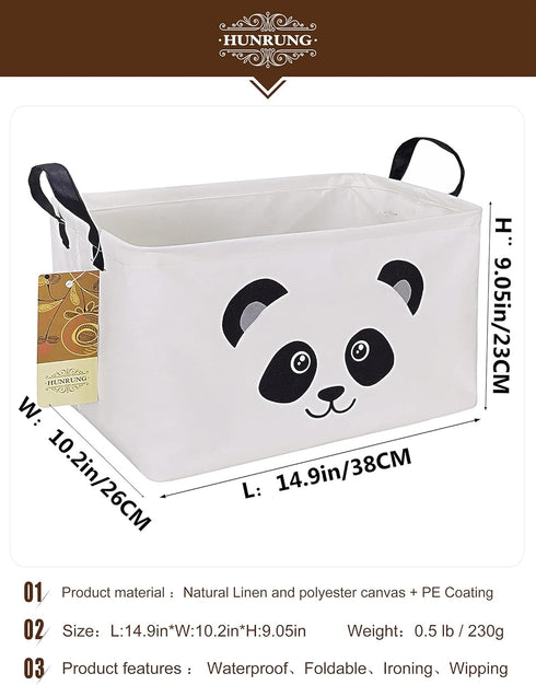 HUNRUNG Cute Rectangle Storage Basket, Canvas Organizer Bin for Pet/Children Toys, Books, Clothes, Rectangle Panda
