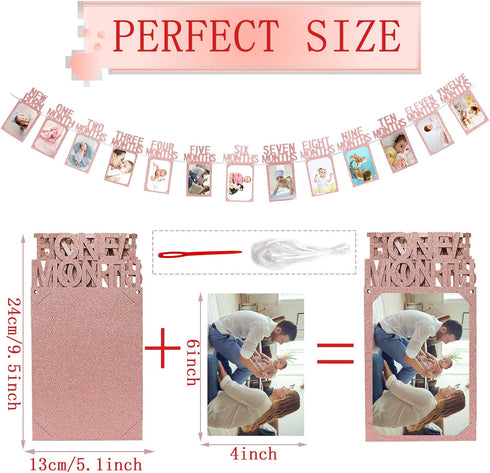Newmemo 1st Birthday Photo Banner, Baby to 12 Months Rose Gold Milestone Safari Jungle Decor