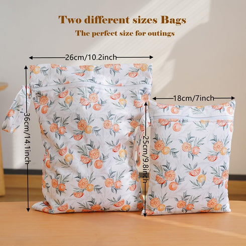 2 Set 2 Sizes Wet Bags, Waterproof Storage Bag for Baby Diapers and Pump Parts, Reusable Diaper Bag with Zippered