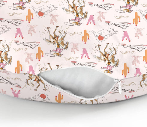 Sunset Cute Pink Cowgirl Nursing Pillow Covers for Girl Western Cowgirls Horse Cactus Mountain Nursery Slipcovers