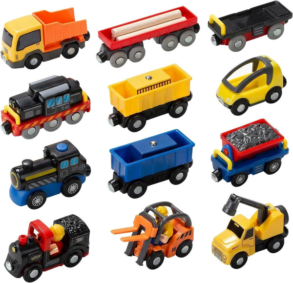 Giant bean 12Pcs Vehicles Battery Operated Train Car Set, Magnetic Mini Construction