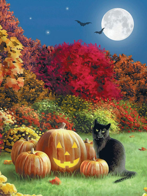 Bits and Pieces 300 Piece Jigsaw Puzzle - Midnight, 18" x 24", Halloween Black Cat Pumpkin by Alan Giana