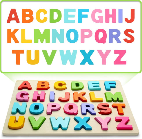 JOLSNAF Set Wooden Puzzles for Toddlers, ABC Alphabet Puzzle, Learning Toys, Preschool Learning Activities, Preschool