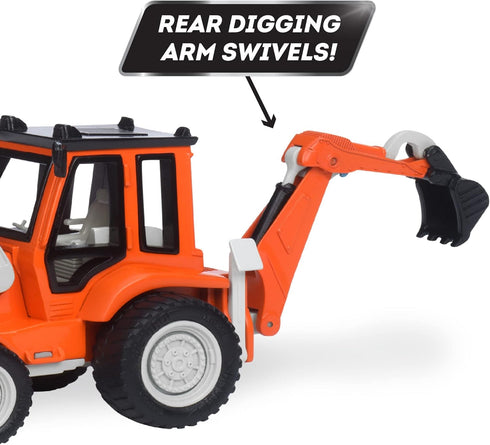 7-Inch 3+ Driven by Battat Backhoe Loader Toy with Lights & Sounds, Movable Parts, Construction Vehicle for Boys