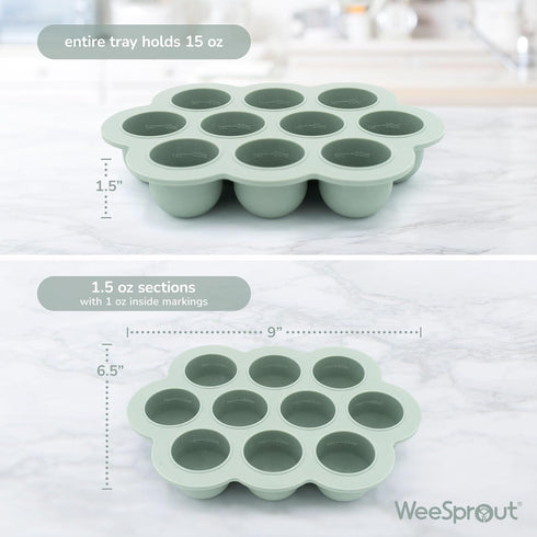 1.5 WeeSprout Silicone Freezer Tray with Clip on Lid Perfect Food Storage Container for Homemade Baby Food, Vegetable