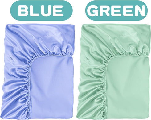 2 Pack Satin Soft Crib Sheet for Baby - Silky Mattress Sheet Blue and Green Unisex 52"x28"x8" Fitted Sheets