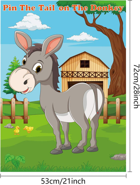 FEPITO Pin The Tail on The Donkey Party Game with 24 Pcs Tails | Kids Birthday Party Decorations | Carnival Circus