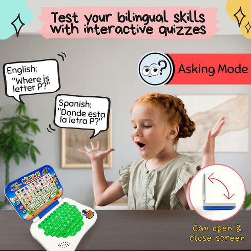 ZEENKIND Spanish & English Small Talking Laptop Toy for Kids 2-4 Years, Learn Alphabet, Numbers, Words, Math