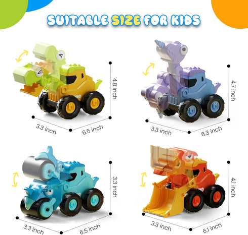 2 3 4 5 Construction Toys for Year Old Boy Kids Toddlers, Press and Go Dino Truck Construction Vehicle Toys Sandbox