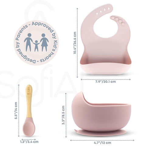 Silicone Baby Feeding Set, First Stage Baby Eating Supplies, Suction Bowl, Bib, Spoon, Gift Bag, 6-12 Months