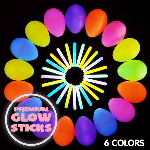 JOYIN 35 Pcs Easter Eggs with Mini Glow Sticks, Glow-in-The-Dark Basket Stuffers for Kids, Easter Egg Hunt Supplies