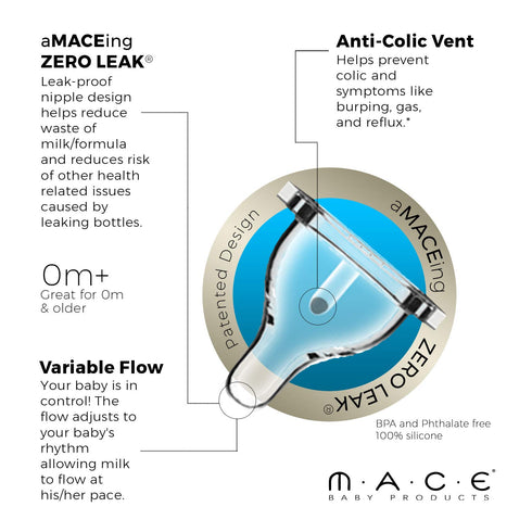 Made in USA aMACEing Zero Leak Baby Bottle - Anti-Colic Vent, Leak-Proof 10oz (Green)