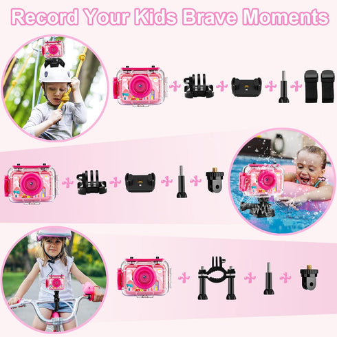 GKTZ Kids Waterproof Camera - Underwater Digital Action Camera Birthday Gifts for Girls Boys with 32GB SD Card, Pool