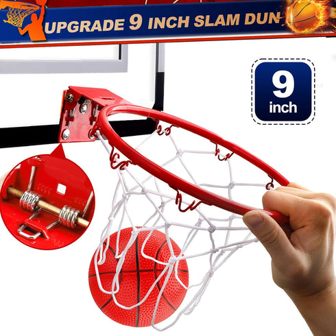 Mini Indoor Basketball Hoop for Door, Over Door Hoop with Large 9 Inch Dunk Rim and 4 Mini Basketballs