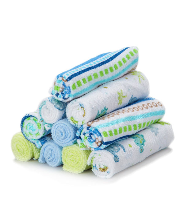 Spasilk 10 Pack Soft Terry Bath Washcloths Newborn Boy or Girl, Blue