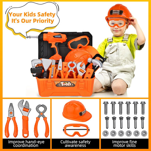 Set 48PCS 3+ Realistic Kids Drill Tool with Tools & Sound Effects, Portable Construction Toy for Toddlers Ages