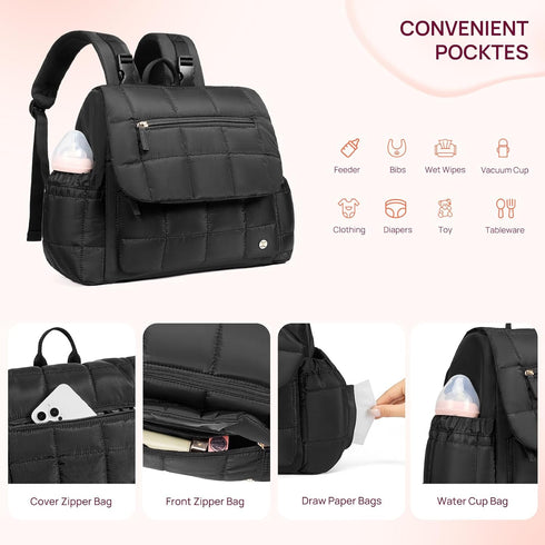 Backpack Telena Diaper Bag Mini Diaper with Changing Pad, Puffer Baby Travel Bag with Insulated Pockets, Stroller