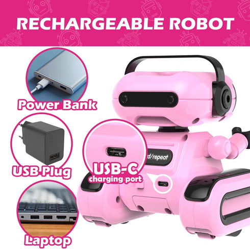 5-7, Robot Toys for Girls, Rechargeable Remote Control Toys for Girls Kids Toy Robots with Auto-Demo, Recording