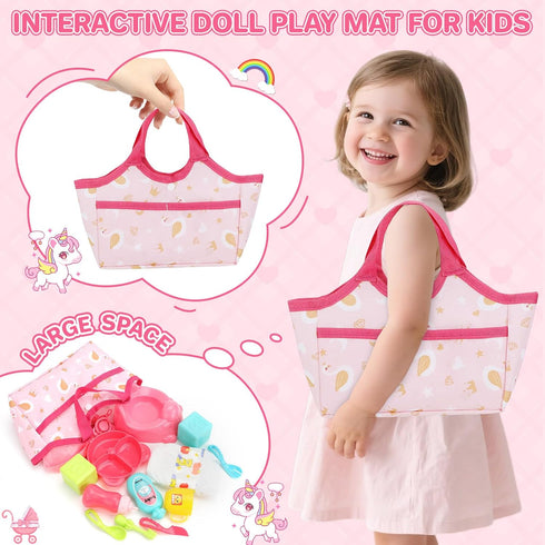 Set 12" Playset 17 3+ deAO Baby Doll Stroller with Baby Dolls Nursery PCS Baby Doll Accessories with Play Mat,Storage