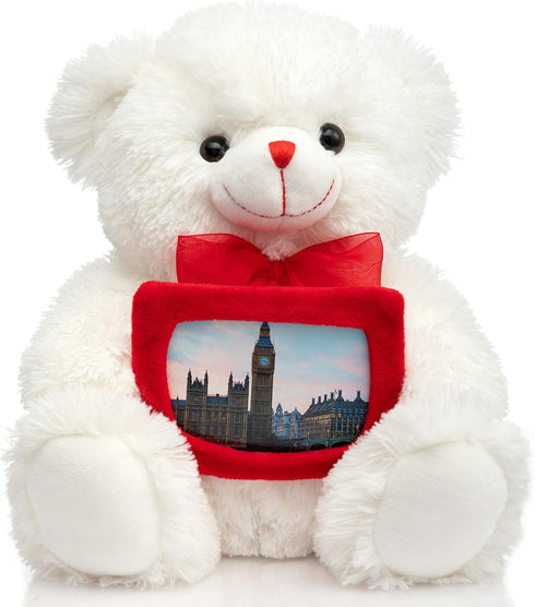 HollyHOME Teddy Bear Stuffed Animal Plush Bear - 12 Inches White with Red Bow - Christmas Valentine's Day Gift