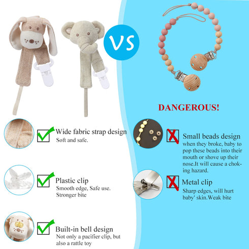 Pacifier Clip - 2 Pack Baby Holder for Boys and Girls, Fits Many Pacifiers & Teething Toys, Ideal Baby Gift