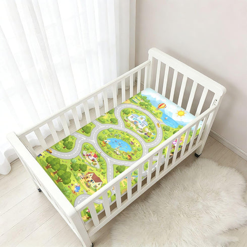 CZXW 52" 28" Cartoon Town Map Crib Sheets Fitted x Natural Cotton Soft & Breathable for Baby Crib Mattress