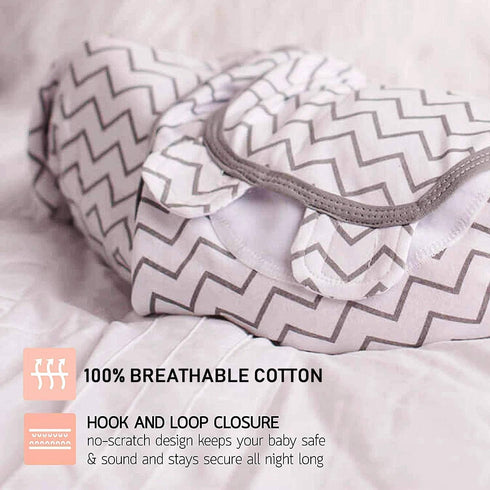 Set CuddleBug Baby Swaddle - Adjustable & Muslin Blankets (Spots & Stripes)