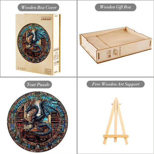 300 13.4 13.3 Dragon Library Puzzles Adults Gifts for Men Women Wooden Pieces x