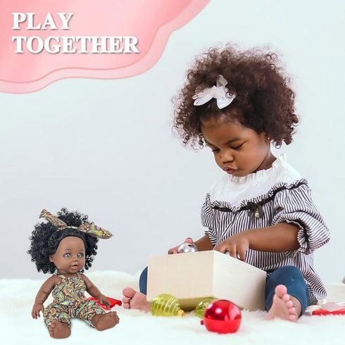 Nice2you Black Baby Doll, 10 inch Realistic Reborn Doll for Kids aged 2-6, Silicone Small Black Doll with Curly Hair