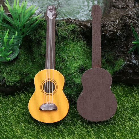 Healifty Base Guitar, 4PCS Wooden Miniature Guitar Dollhouse Musical Instrument Photo Props