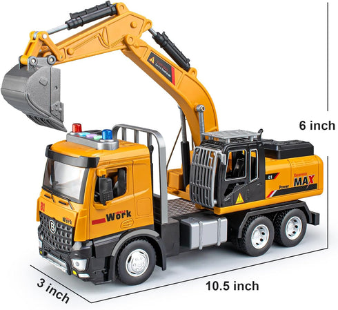 TAKGUD 3-5 10.2" Set, Excavator Toy for Boys Year Old, Digger with Lights and Sounds, Construction Site Play Excavator