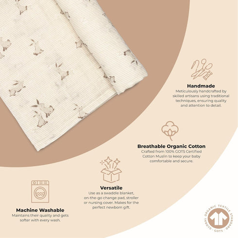 100% 47 47 inches Crane Baby Organic Cotton Bunny Single Baby Swaddle Wrap for Boys and Girls, Gender Neutral Newborn