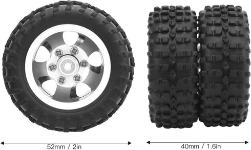 2pcs RC Car Rear Tires, Durable 52mm Aluminum Alloy Rear Tire RC Upgrade Parts for WPL D12 1/10 RC Truck, RC Wheels RC Accessories (009)(Silver)
