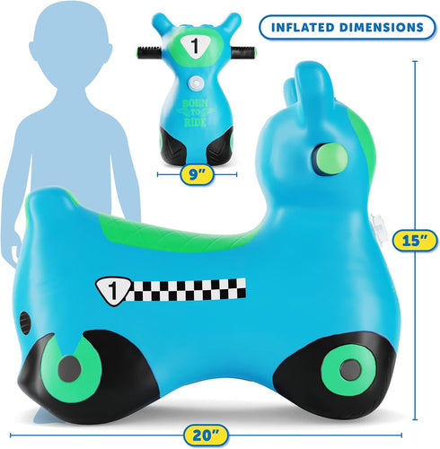 WADDLE Bouncy Hopper Inflatable Hopping Animal Scooter for Toddlers and Kids, Pump Included (Blue Zoomer)
