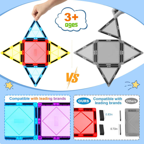 100PCS Set 3-5 4-8, 3+ Magnetic Tiles Kids Toys - Magnetic Building Blocks STEM Magnet Building Preschool Learning